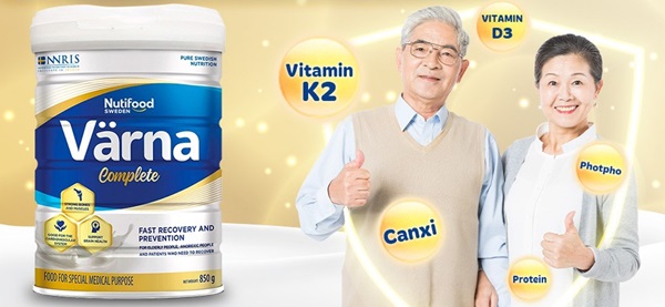 Sữa Varna có chứa nhiều vitamin K2, vitamin D3, canxi, photpho giúp ngăn ngừa loãng xương ở người già-nanogroup
