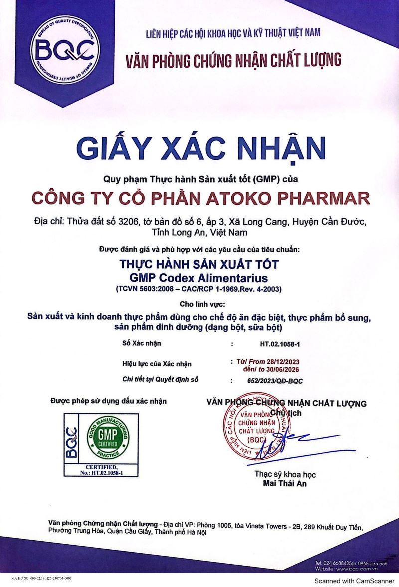 Chứng nhận GMP ATOKO - Nano Group